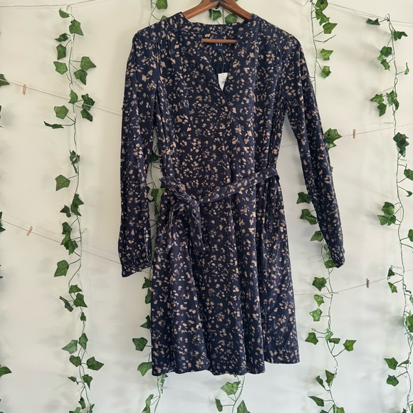 Gap Tie-Belt Print Dress Navy XS NWT - Picture 4 of 9
